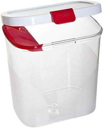 Progressive International Modern Large Rectangular Flour Keeper with Sleek Red Lid and One-Handed Latch, Holds Up to 5 lbs (0.6096 L), See-Through Construction, Easy Access Lid
