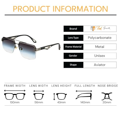 Image of Ted Smith Mens Womens Polycarbonate Uv Protection Metal Pilot Sunglasses
