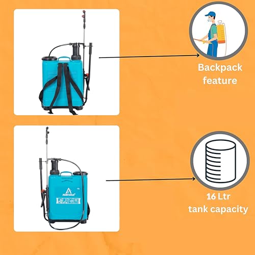 Image of Agro Gold 16L Manual Agriculture Sprayer Pump - Blue Hand Operated Farming Spray Machine for Pesticide, Fertilizer, Herbicide & Garden Use