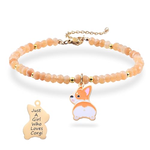 Melix Home Bracelets en pierre naturelle Corgi pour les amateurs de corgi, cadeaux mignons pour amies, femmes, sœurs, cadeau d'amitié