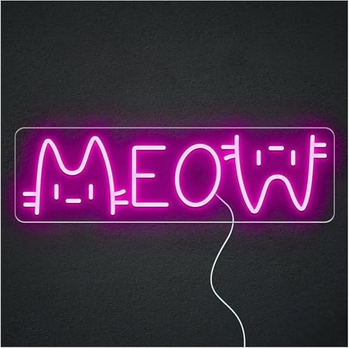 Panneau néon LED rose Meow Cat enseigne lumineuse basse consommation 43,6x13cm