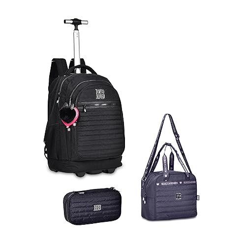 Kit Mochila Rodas, Estojo e Lancheira Rebecca Bonbon Crinkle Preta- Clio Style