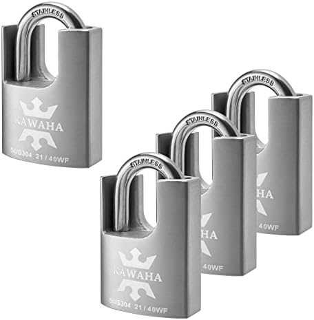 KAWAHA 21/40KD-5K High Security Stainless Steel Shrouded Padlock with Key for Both Indoor and Outdoor use (SUS304 Stainless Steel, Heavy Duty, Anti-Rust) (1-9/16 in. (40mm), Keyed Different - 5 Keys)