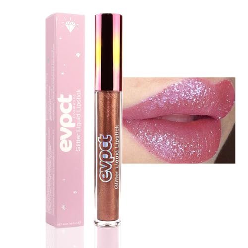 Image of evpct 1Pcs Plum Red Glitter Metallic Shimmer Diamond Lipstick Lip Gloss Stain Set for Women Long Lasting Waterproof, Mauve Red Sparkle Glitter Matte long Wear Liquid Lipstick Lip Makeup Kit, 15#