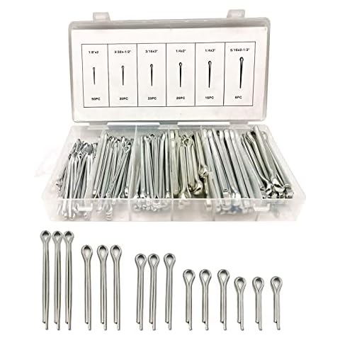 Boatsea 144 Pcs Large Cotter Pin Assortment, Zinc Plated Steel Split Pin Fastener Clip Straight Hairpin for Automotive Mechanics Small Engine Repair Cover