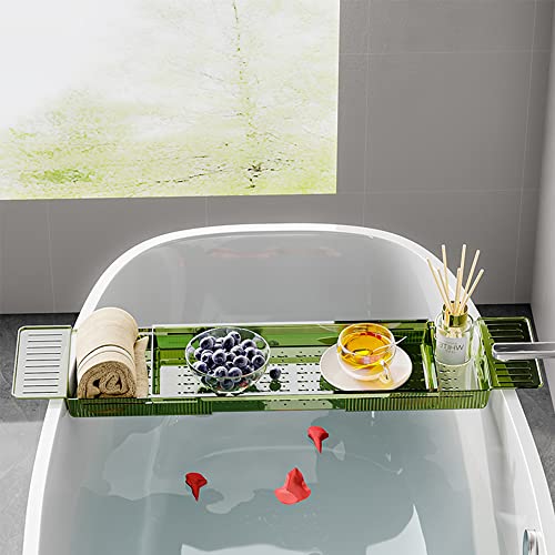 Ollimy Bath Shelf Bathtub Tray, Adjustable Bathtub Caddy Tray Storage Rack - Bathroom Bathtub Tray - Expandable Bath Shelf Fits Most Tubs (Green) #TOP6