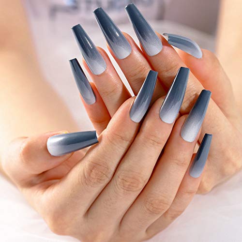 Favelo Extra Long Press on Nails Coffin Fake Nails Tips Gradient Full Cover False Nails Artificial Luxurious Nails Art for Women and Girls （24pcs） (Style2) - Thumbnail 3