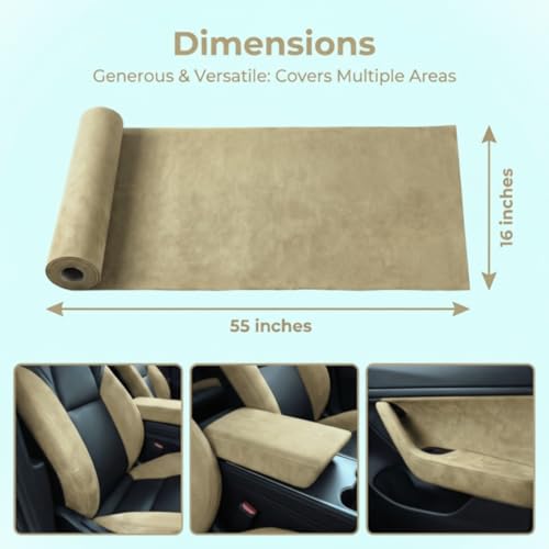 Image of Suede Fabric Wrap - Self Adhesive Film Sticker 16 x 55 Inches Silky Decal Sheet for Car Interior Furniture Upholstery DIY Elastic Stretch Peel and Stick Beige
