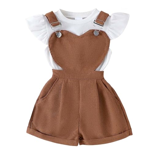 Salopette jean court fille et haut sans manches cœur pour habiller facilement votre enfant