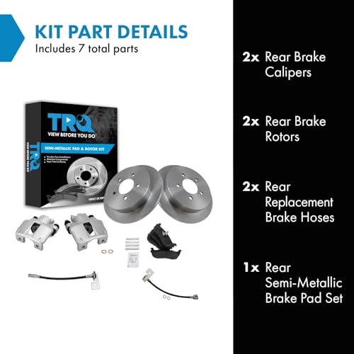 Image of TRQ Rear Brake Pad and Rotor Set Semi Metallic Rotors Calipers Hoses