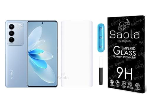 Image of Saola Curved UV Tempered Glass For Vivo V27 Pro 5G. Comes With UV Light & Glue For Finest Pasting. Edge To Edge Protection With Case Friendly Fit. (Pack Of 1)