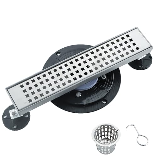 RUITHOE 12 Inch inear Shower Drain Rectangular Floor Drain with Flange, Quadrato Pattern Grate...
