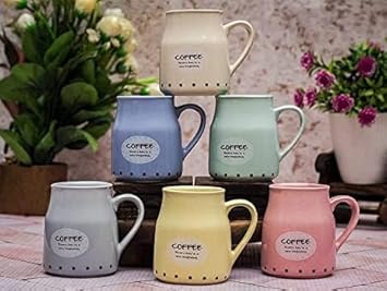 KIE Beautiful Handcrafted Ceramic Tea Cups Set of 6 Ceramic Cups Coffee Mugs Tea Set (170 ML, Microwave Safe, Dishwasher Safe) Coffee Design Printed