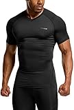 TSLA Men's Tactical Cool Dry Short Sleeve Compression Shirts, Athletic Workout Shirt, Active Outdoor Base Layer T-Shirts, V Neck Shirt Black, Large