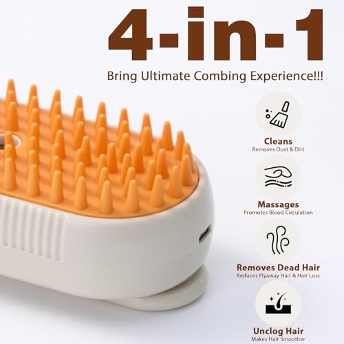 Image of 4 in 1 Cat Steam Brush for Shedding, Rechargeable Steam Cat Brush With Rotating Handle, for Massaging and Cleaning Shedding Pet Hair, for Cats Dogs(Cream)