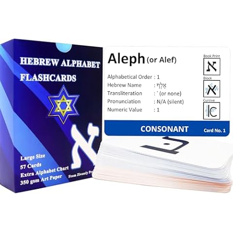 Zivosely Hebrew Biblical Alphabet Flashcards, Complete Large Size 57 Cards Includes Consonants, Vowels, with Dagesh & Final Form, Hebrew Alef Bet Letter Educational Cards for Jewish Language Learning Cover