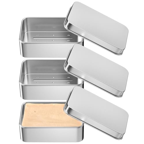 Lixiluxia 3 unidades de jabonera, caja de jabón, jabonera de viaje, recipiente para jabón, jabonera plateada con rejilla de goteo, lata de jabón de viaje de aluminio, caja de jabón cuadrada de