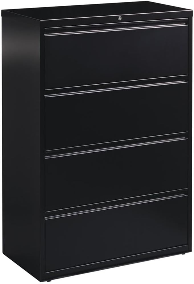 Pemberly Row 36" 4-Drawer Modern Metal Lateral Filing Cabinet, Black Powder Coat Finish, Fully Welded Steel Construction, Ball-Bearing Suspension, Anti-Tip Design, Office File Storage