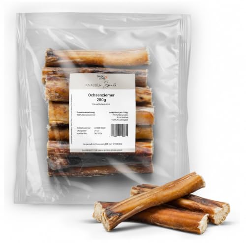 LuckyChef Ochsenziemer 12cm 250g natürlicher Kauartikel für Hunde Leckerli und Snack ohne Zusätze Zahnpflege und Beschäftigung 100% Rind