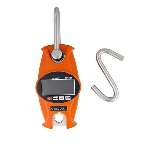 Rural365 Digital Hanging Scale 660 lb Hook Mini Crane Scale in Orange – for Lamb, Calf, Fishing, Hunting Weight