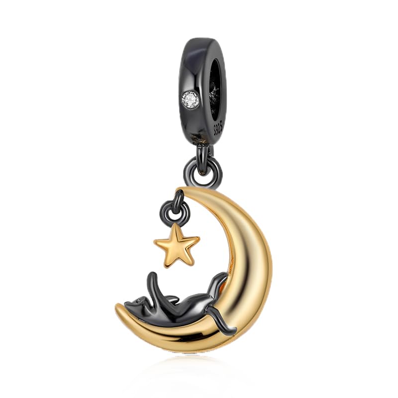 LMLMECREA Katzen Charm Anhänger 925 Sterling Silber mit Ster