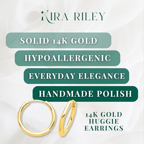 14k Solid Yellow Gold Hoop Earrings for Women and Men - Small Pure Real and Thin Huggies, Hypoallergenic - Jewelry Gifts for Her/Him - Available in 4 Sizes4