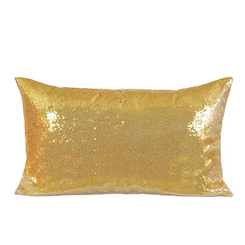 Poise3EHome 12x20inches Sequin Pillow Covers Satin Decorative Pillow Cases for Throw Pillows, Couch, Bed, Christmas (Gold, 1PCS)