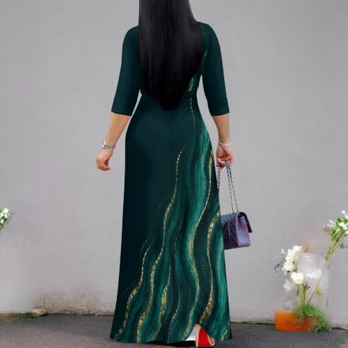 Image of Plus Size Maxi Dress for Women V Neck 3 /4 Sleeve Wrap Dress Teal L | Teal Floral Women's Maxi Dress