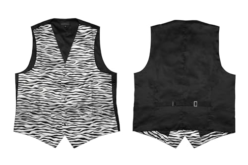 Men's Dress Vest ZEBRA Animal Pattern Design with Black Background. Animal Zoo Striped Mens Bow Tie and Hanky Set2