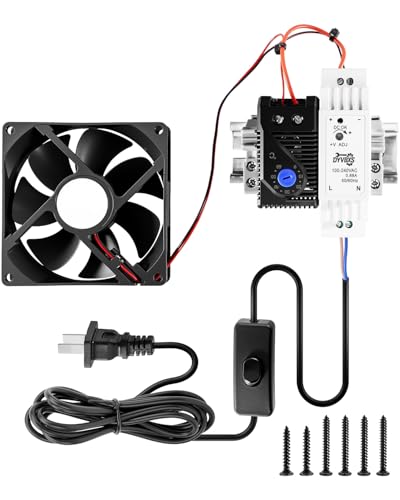 Electrical Cabinet Cooling Fan with Thermostat Air Switch and Plug, Electrical Box Enclosures Temperature Control Kit, Easy Install