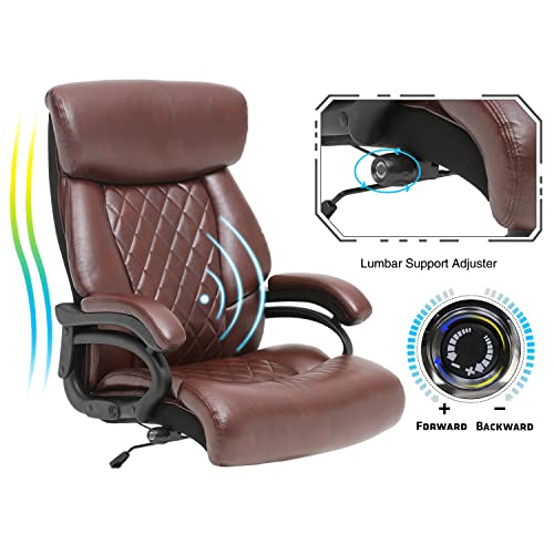 Bowthy Big And Tall Office Chair 500Lbs Heavy Duty Ergonomic Computer Desk Chair With Arms High Back Adjustable Lumbar Support 360 Swivel Task Chair Executive Leather Chair (Brown) #TOP3