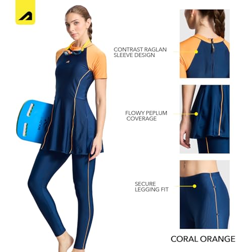 Image of Boldfit Swimming Suit for Women 2 Piece Swim Suit Set, Full Body Swimming Costume,Stretchable Fit Swimwear,Ladies Swimsuit for Women Polyspandex Swimming Dress