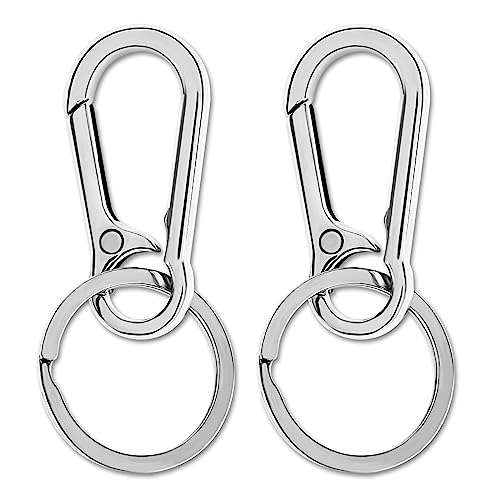 WLLHYF 2 Stück Metall Schlüsselanhänger Karabiner Clip Schlüsselanhänger Kettenhalter mit Schlüsselring-Clips Herren Silber Schlüsselanhänger Haken Organizer für Autoschlüssel Geldbörse Finder