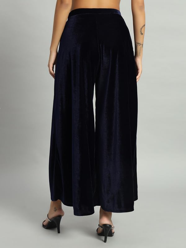Image of Vaararo Party Trousers for Women | Shiny Velvet Fabric Wide Bottoms Stylish Palazzo Pants
