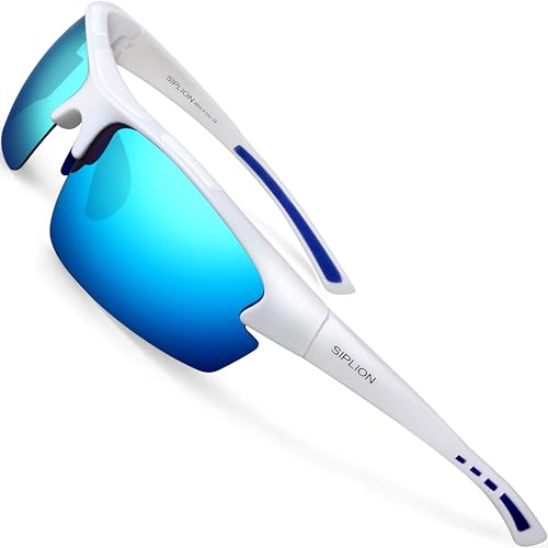 Image of SIPLION Polarized Sunglasses Men Sports: UV400 Protection Anti-Slip Wrap-Around TR90 Frame for Driving Fishing Golf Running