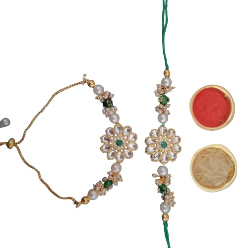 GIFT JAIPUR Bhaiya Bhabhi Pair Rakhi set of 2 (BB-35) stone Lumba Couple Rakhi with roli chawal & Raksha bandhan greeting card for bhai brother sister in law (BB-35) (B0CDHCRYHN) Amazon Price History, Amazon Price Tracker