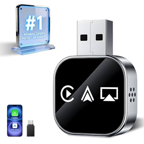 Wireless Carplay Mirror Link Adapter for Apple 3 in 1 Bluetooth Mirroring iOS Phone to Car Screen Adapter 2026 Wired to Wireless Portable USB Car Play Screen Connector for iPhone to Watch Movies