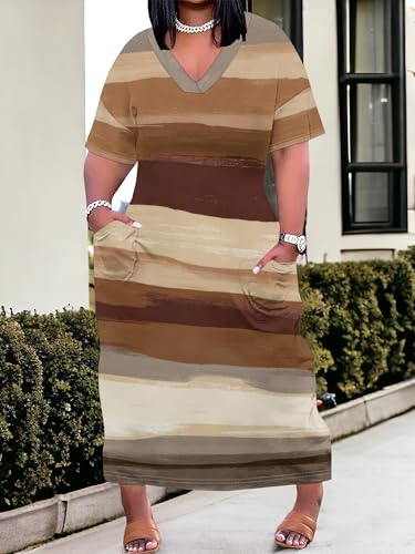 Image of SUZONANA Plus Size Dresses for Curvy Women African Print American Dress Summer Outfits Casual Loose with Pocket