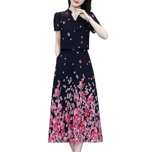 Robe florale en mousseline manche courte col V fluide femme
