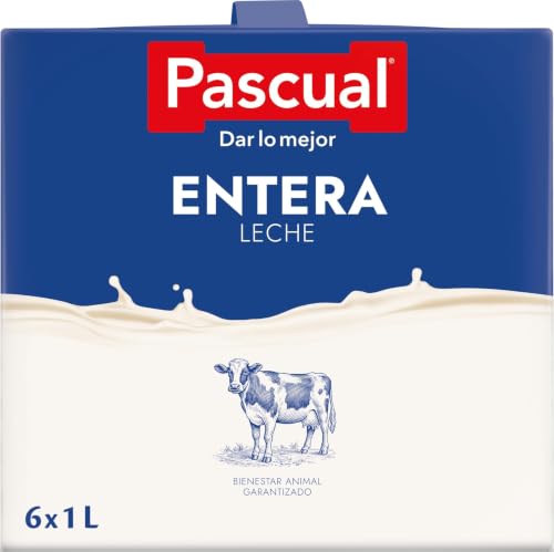 Leche Pascual - Leche Entera - Bienestar Animal - Pack 6 x 1L - Ideal para niños y adultos, Producto Natural y Saludable