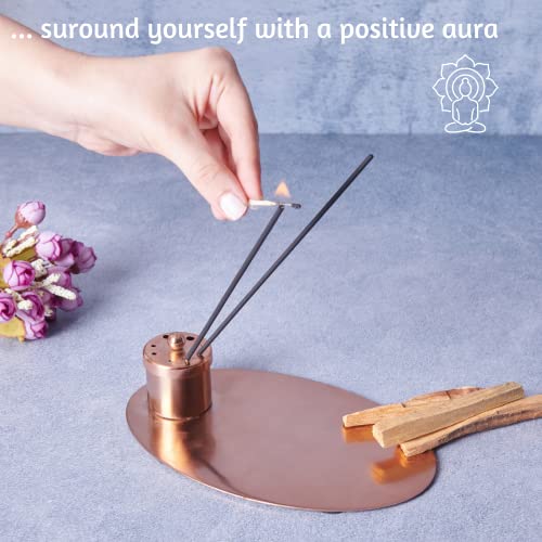 Folkulture Incense Holder Or Incense Burner, Modern Insence Ash Catcher Or Insense Stick Holder For Home Décor, Metal Tray To Burn Incense Sticks, Incense Cones Or Palo Santo, Rosegold #TOP3