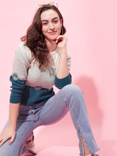 Image of Modeve Self Design Round Neck Casual Women Crop Top Sweater||Winterwear||