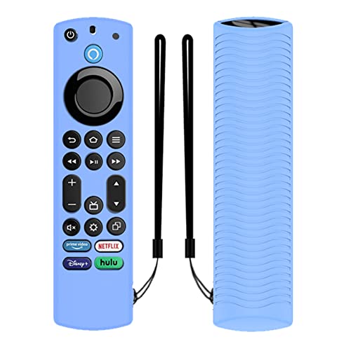 ETUZI Silicone Full Wrap Remote Case Compatible with Amazon Basics Smart LED TV Remote Shockproof Cover with Loop (Luminous Blue)