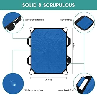 TINFAU 45" x 36" Positioning Bed Pad with Handles Washable Draw Sheets for Hospital Bed Ridden Patient Clothes Waterproof Glide Sheets for Patients Moving Pad for Lifting &Transfer Sheet, Light Blue