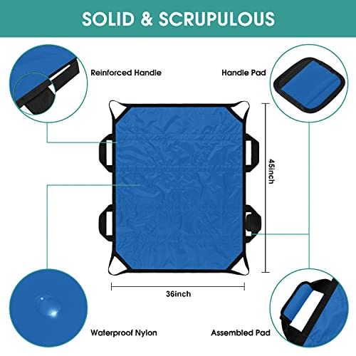 TINFAU 45" x 36" Positioning Bed Pad with Handles Washable Draw Sheets for Hospital Bed Ridden Patient Clothes Waterproof Glide Sheets for Patients Moving Pad for Lifting &Transfer Sheet, Light Blue