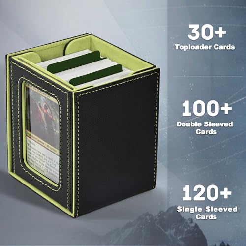Image of ZLCA MTG Deck Box with Commander Window Display, Trading Card Storage Box Holds 100 Double-Sleeved Cards Suitable for TCG /CCG /PTCG /EDH /Magic /Sport Cards (Black&Green)