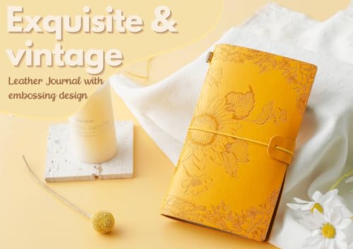 InnoBeta Sunflower gifts for Women Leather Journal Notebook 7x5 Inches, Refillable Sketchbook, Travel Diary, Lined Planner - Yellow - Magic Sunflower - Thumbnail 3
