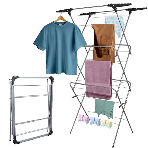 Aspect Clothes Airer,Clothes Drying Rack, 3 Tier Clothes Airer Indoor Cloth Airer With Extra Wings, Non-Slip Wet Clothes Dryer, Folding Clothes Horse Indoor and Outdoor All Weather Laundry Rack