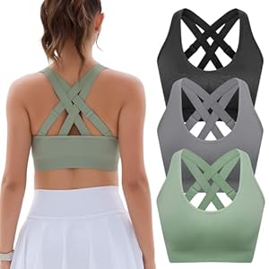 FITTIN Padded Sports Bras for Women: Support Full Coverage Adjustable Crossback Bra for Workout – for C-DDD Large Bust Casual