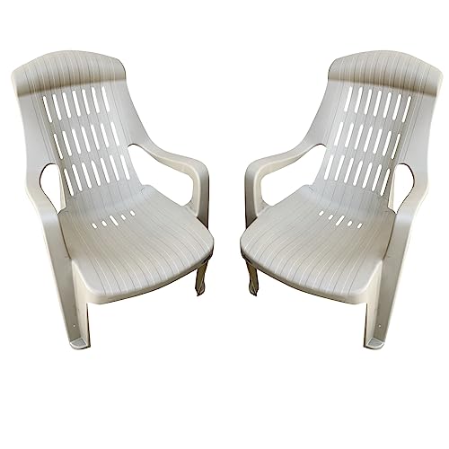 Image of SkyGlamour Supreme Comfy Relax Plastic Arm Chair | Comfort Plastic Chair for Living Room, Garden, Home, Indoor and Outdoor Use | Weight Bearing Capacity Upto 150 KG|Color: Dark Beige; Set of 2 Chairs